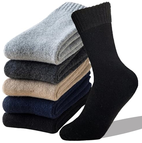 Hocerlu Calcetines Termicos Hombre, 5 Pares Gruesos Lana Invierno, Ideal para Regalos Trekking Deportes, Cómodo y Transpirable, Talla 39-45