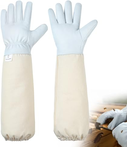 Moontay Imkerhandschuhe aus Ziegenleder, Atmungsaktive Canvas Imkerhandschuhe Stichfest, Geeignet für Männer und Frauen Imkerei Zubehör, Imkerhandschuhe Leder für die Gartenarbeit (XL)