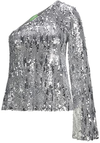 JACK&JONES JXTARA Sequin One Shoulder Top WVN, SILVER, XS