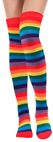 KIYFXA Chaussettes Hautes pour Femme - Arc en Ciel, LGBT Accessoires, Rayures, Personnalisées, Noël