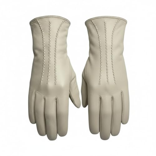 Guanti invernali da donna in vera pelle morbida completamente foderati, crema, M (18 cm)