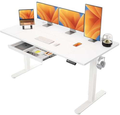 ErGear Höhenverstellbarer Schreibtisch 160 x 80 cm, Elektrischer Schreibtisch Höhenverstellbar mit Schublade & 4 Speicher-Smartpanel, T-Fuß Design für Stabilität, Tischplatte in Mehreren Abschnitten