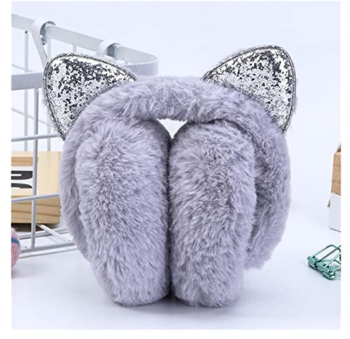 Orejeras de invierno Mujeres niños gato oreja orejeras con diamantes de imitación de rhinestone Oreja de piel de invierno Muffs Lindo Diadema Oído Calentador Oreje Earnflap for niñas Damas Gorras de i