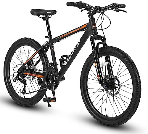 Toolmoo 26 inch Mountain Bike 21 Speed, Dual Disc Brake, Front Suspension for Boy Girl, Black Orange, Free Return