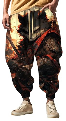 Generisch Haremshose Herren I Streetwear I Trainingshose mit 3D-Druck I Mode Männer Aladinhose I Pluderhose I Yogahose I Bequeme und vielseitig einsetzbare Pumphose I Baggy Hose