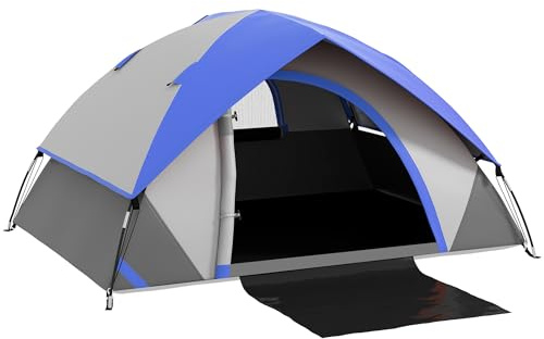 Outsunny Camping Tent 2 Man Dome 3000mm Waterproof Grey | Sewn-in Groundsheet, Carry Bag, Top Hook, for Fishing Hiking Festival