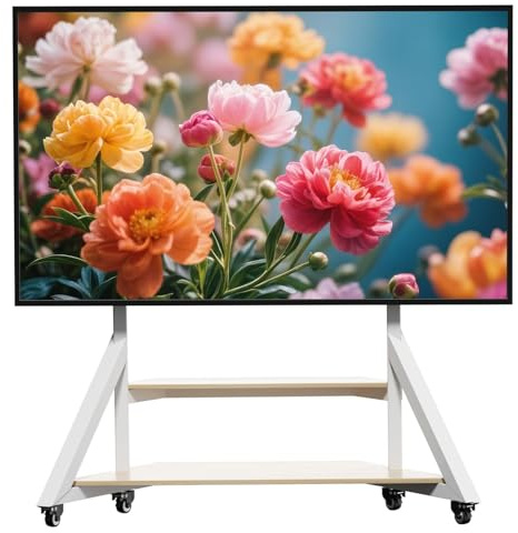 Mobile TV Floor Stand with Wheels/Shelves, 65-100 Inch, 220lbs Capacity, Adjustable Height (VESA 800x600mm)