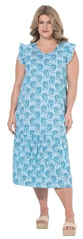 Ulla Popken Abito da Donna, Taglie Forti, Taglie Forti, con Conchiglie, Scollo a V, Volant, Cotone Biologico