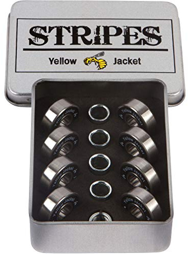 Yellow Jacket Premium Skateboard Bearings, Pro Longboard Bearings, 608, ABEC 9, Washers and Spacers, Black Mamba (Pack of 8)