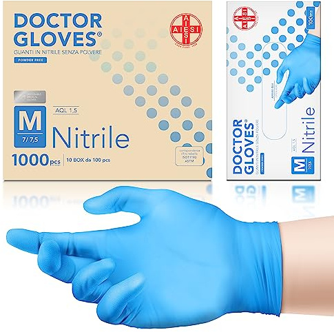 AIESI® Guanti in Nitrile monouso senza polvere M (1000 pezzi) azzurri per uso professionale DOCTOR GLOVES