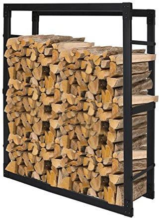 Ikodm Étagère à Bois de Cheminée - Intérieur et Extérieur - Métal - 80 x 25 x 150 cm - Pour Empiler le Bois - Abri Extérieur - Noir