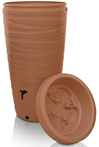 YourCasa Regentonne 240 Liter [Wave Design] Regenfass Frostsicher aus Kunststoff - Regenwassertonne mit Wasserhahn - Regenwassertank Garten Regenwassersammler Wasserfass Regentonne schmal (Terracotta)