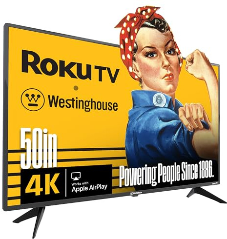 Westinghouse Roku TV - 50 Inch Smart TV, 4K UHD Television with Wi-Fi Connectivity and Mobile App, Flat Screen, Bluetooth, Compatible with Apple AirPlay, Alexa and Google Assistant