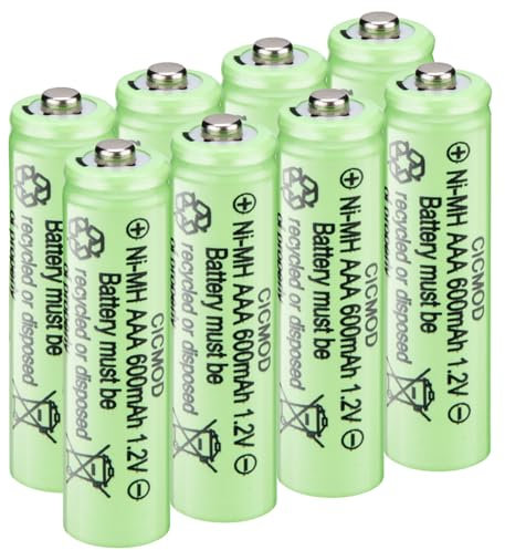 CICMOD Pilas AAA Recargables, 8 Piezas 1.2V 600mAh NiMH Batería Recargables para Equipos Domésticos Luces solares de jardín Exteriores