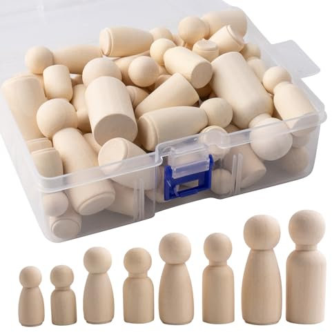FRUHLING 50 Stück Holzfiguren zum Bemalen Spielfiguren Holzkegel Figuren DIY Familie Figuren Puppen Peg Dolls für Weihnachten Hochzeit Geburtstag Deko (4 Größen)