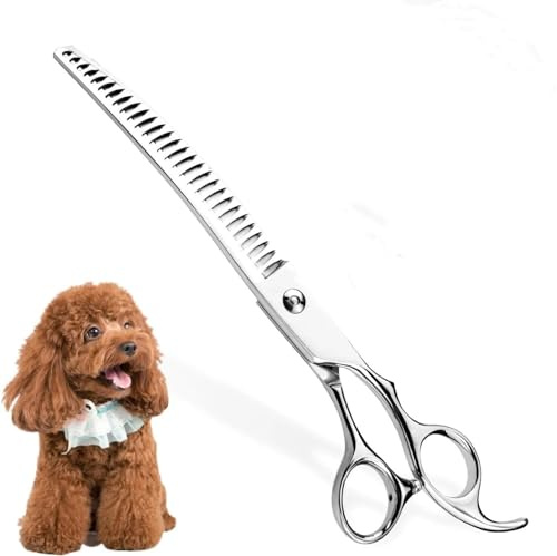 Floraslee Tijeras de pelo curvadas de 8 pulgadas, tijeras de adelgazamiento profesionales para perros, tijeras de pelo japonesas de acero inoxidable para perros y gatos, reducción del 75% del grosor