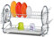 AKH 2-Tier Stainless Steel Dish Drainer Rack with Cutlery Holder, Cup Holder & Drip Tray - Rust-Free Draining board rack, Compact Kitchen Sink Drainer Rack for Plates, Bowls & Utensils (Silver)