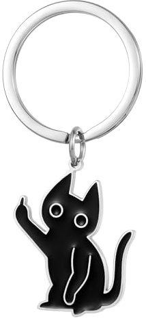 Cute Cat Keychain Funny Gifts for Women Men Cute Keychains for Women Cool Black Cat Stuff Car Keyrings Friendship Gift