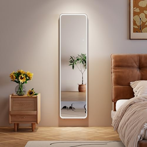 MAMIZO LED-Ganzkörperspiegel 150x40cm | 3X Lichtmodi & dimmbar | Alu-Rahmen mit COB-Beleuchtung | Wand-/Standspiegel für Ankleidezimmer & Schlafzimmer | Touch-Control & 3000K-6000K