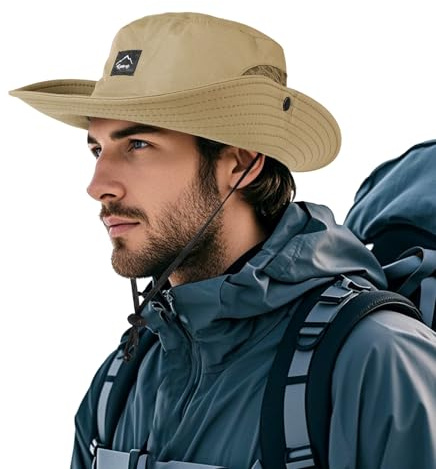 TAGVO Sombrero de Secado Rápido para Hombres y Mujeres, Boonie Sombrero de Ala Ancha con Protección UV Super, Sombrero de Sol de Safari Pesca Senderismo Al Aire Libre de Malla Ligera Plegable