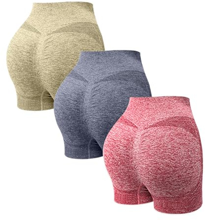 YCBMINGCAN Pack de 3 pantalones cortos deportivos para mujer, para gimnasio, deporte, verano, sin costuras, scrunch, booty, alta cintura, levantamiento de glúteos, yoga, shorts hotpants, fitness
