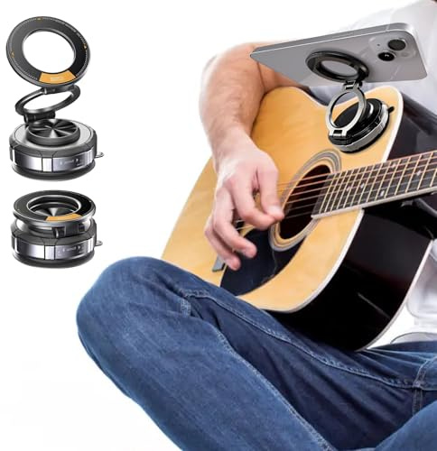 Magnetic Guitar Phone Holder–Hands-Free Guitar Phone Mount with Vacuum Suction–Stable Phone Holder for Guitar Playing– Perfect for Watching Tutorials & Tabs While Playing–Universal Fit, Easy Setup