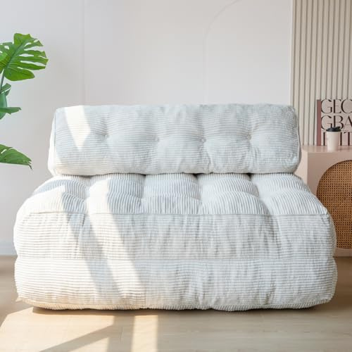 MAXYOYO Hopfällbar bäddsoffa, konvertibel sovstol med kudde, madrass med ryggstöd, bärbar stolsäng, bekväm lounge för vardagsrum, sovrum, beige, dubbel