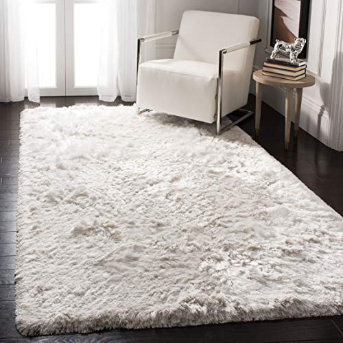 SAFAVIEH Ocean Shag Collection Area Rug - 5' x 8', Ivory, Handmade Solid, 2.4-inch Thick Ideal for High Traffic Areas in Living Room, Bedroom (OCG101A)