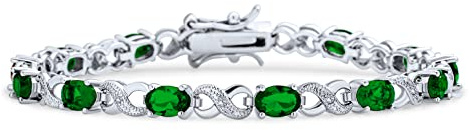 Bling Jewelry Bracciale da tennis con nodo d'amore romantico simbolo di infinito milgrain con zirconi cubici AAA ovali CZ simulati smeraldo verde da 9CT per donne placcato argento