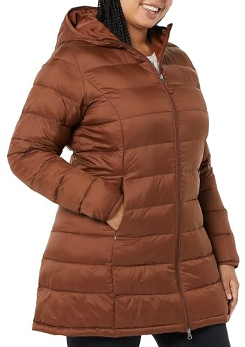 Amazon Essentials Manteau matelassé à Capuche, imperméable et Compressible pour Femme (Disponible en Grande Taille) - Marron Caramel foncé (Taille XL)