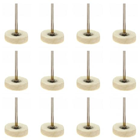 JZK Lot de 12 petits tampons de polissage en laine de 25 mm avec tige de 3 mm, roue de polissage en feutre de laine pour le métal, la pierre, le bois, les bijoux et le verre