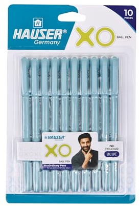 Hauser XO Lot de 10 stylos à bille 0,7 mm | Corps élégant et design minimaliste | Finition mate et type de corps solide | Encre à faible viscosité avec pointe ultra durable | Encre bleue