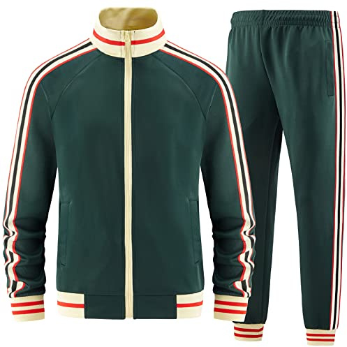 dioxoib Track Suits for Men Set 2 Piece Tracksuits Mens Sweatsuits Sets Jogging Two Piece Outfits Athletic Clothes Jogger Sweat Suits Running Sport leisure Clothing Green Ai-TZ002-L
