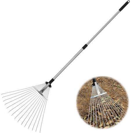 Rastrillo De Metal Escalable, Rastrillo De Hoja En Forma De Abanico, Mango De Aleación De Aluminio Extensible, Adecuado Para Limpiar Hojas Muertas En Jardines,Campings Y Tejados(Size:Tamaño pequeño)