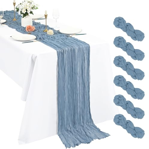 Pesonlook 6 runner da tavola in garza boho da 3 m, colore blu polvere, 55 x 300 cm, rustico, romantico, per matrimoni, feste, addio al nubilato, festa del Ringraziamento, decorazione natalizia