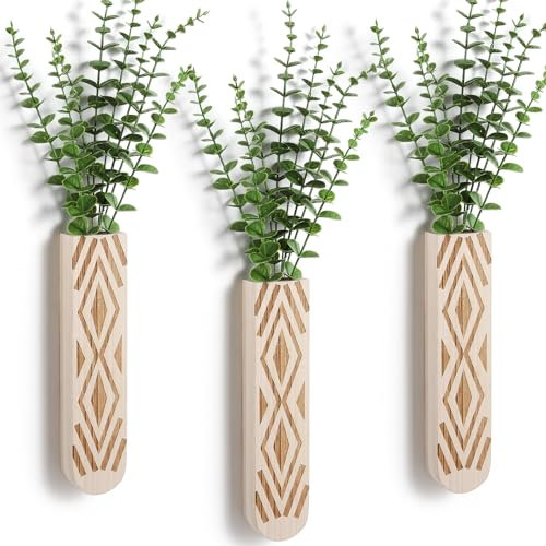 Väggplanterare för inomhusväxter, 3-pack geometriska hängande planterare, träväggvas för dekor, konstgjorda blomväxter, boho väggdekor för vardagsrum, sovrum (vit)