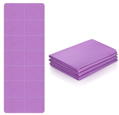 Flintronic Yogamatte Faltbar, Gymnastikmatte Rutschfest Leicht TPE, Fitnessmatte Tragbare, Sportmatte Tragbare für Reise, Pilates, Yoga, Fitness, Sport, Training- 183 x 61 x 0.4 CM Lila