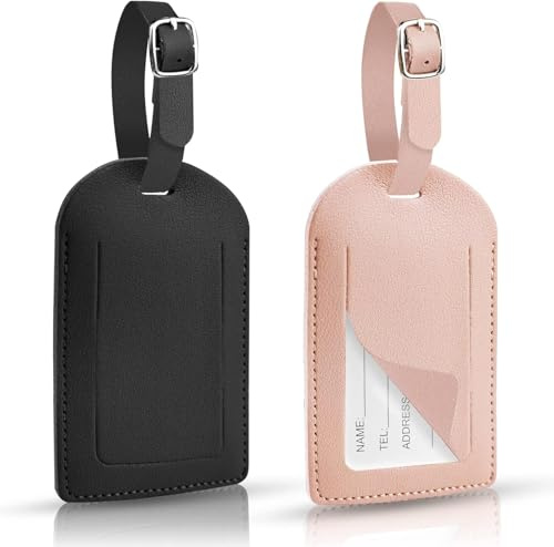 Hengxinc Leather Luggage Tags for Suitcases, PU Suitcase Tags Personalised, Luggage Labels with Adjustable Strap, Travel Tags for Luggage, Baggage Tags, Bag Tag (2)