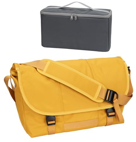 Hp hope Borsa messenger da 15,6 pollici, borsa a tracolla classica per uomo e donna, con scomparto per fotocamera, borsa a tracolla impermeabile per università, lavoro, viaggi, casual, Giallo, Medium