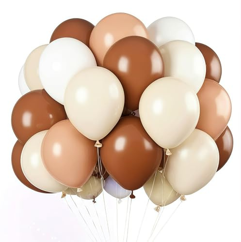 Bruna ballonger, 60 stycken 30 cm (12 tum) neutrala ballonger kaffe bruna ballonger vita ballonger med latexballonger band för babyparty, födelsedagsfestdekorationer, bröllop, djungelsafari