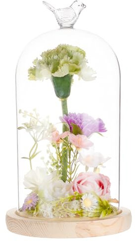 BENECREAT Cloche Dôme en Verre de 122x230mm avec Poignée en Forme D'Oiseau Cache Verre à Fleurs Éternelles avec Base en Bois pour Spécimens de Plantes Décoration DIY
