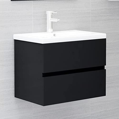 GCHDHAPB Hemskåp och förvaring, sminkenheter, badrumsskåp, handfat med inbyggt handfat svart konstruerat trä