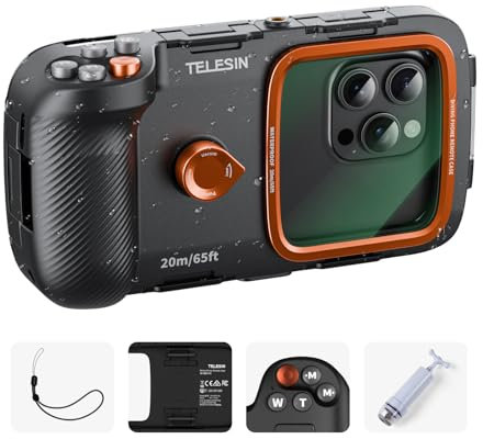 TELESIN Underwater Snorkeling Diving Phone Waterproof Case, Universal Underwater Photo & Video Diving Housing Handle Grip for iPhone 17 16 15 14 13 12 11 Pro Max/XS/X Samsung Galaxy and Most Phones