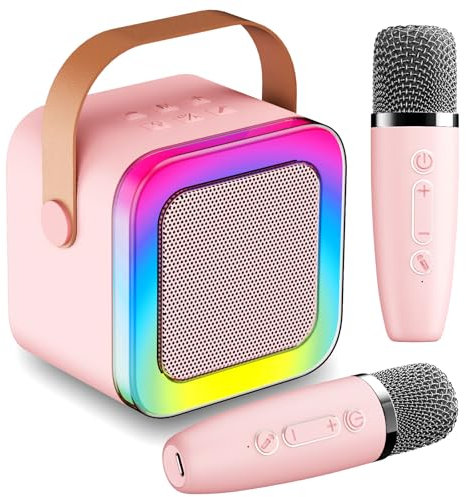 Karaoke Machine for Kids Teen Adults, Mini Karaoke Machine with 2 Wireless Microphones and LED Lights Toys for Christmas Birthday Party, Home, Gifts for 3-12+ Year Old Girls Boys