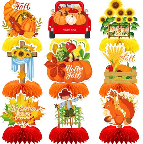 Haolongfa Fall Fall Table Decorations, 9 Pcs, Honeycomb Fall Party Decor