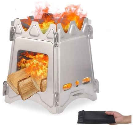 Stufa a Legna Compatta Pieghevole in Acciaio Inox, Fornello da Campeggio Portatile Pieghevole, Stufa da Campeggio, Hobo a Legna Accessorio per Pic-Nic, Escursionismo, 15,3 x 11 x 18,2 cm, 1 Pezzo