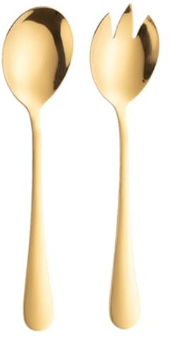 Hemobllo 2 piezas Cucharas de Ensalada Inoxidable de Tenedor y Cuchara para Servir Diseño Dual para Hogar Color Dorado
