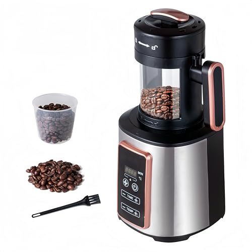 Máquina tostador eléctrica de frijoles de café para uso doméstico, tostador de café de aire de 1500 W con temperatura y temporizador ajustables, colector de paja integrado y circulación de aire de 100