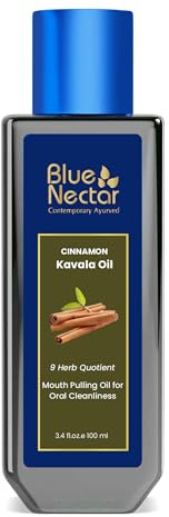 Blue Nectar Cinnamon Mouth Pulling Oil for Kavala Gandusha Oral Hygiene Ritual | Ayurvedic Mouthwash for Fresh Breath,Daily Oral Care & Helps Maintain Fresh Gums (9 Herbs, 100ml)