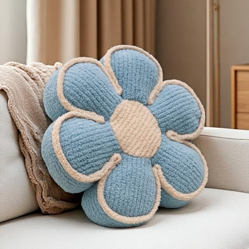 Aryan Flower Cushion, Floor Seat Cushions Decorative Throw Pillows | 16In Blue Pillows, Soft PP Cotton Filled, Flower Shaped Cushions for Teen Girls' Bedroom, Sofa & Home Decor